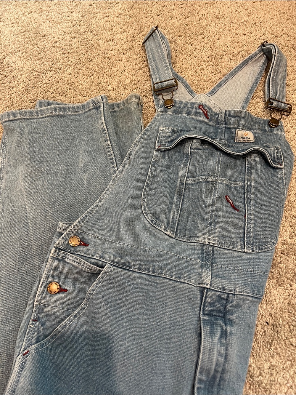 HISEA Men’s Denim Bib Overalls 34x32 Light Wash Utility Workwear Carpenter Denim - Picture 15 of 16